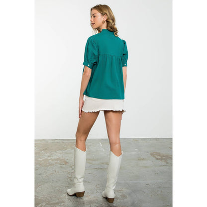 THML V-Neck Peplum Top – Teal