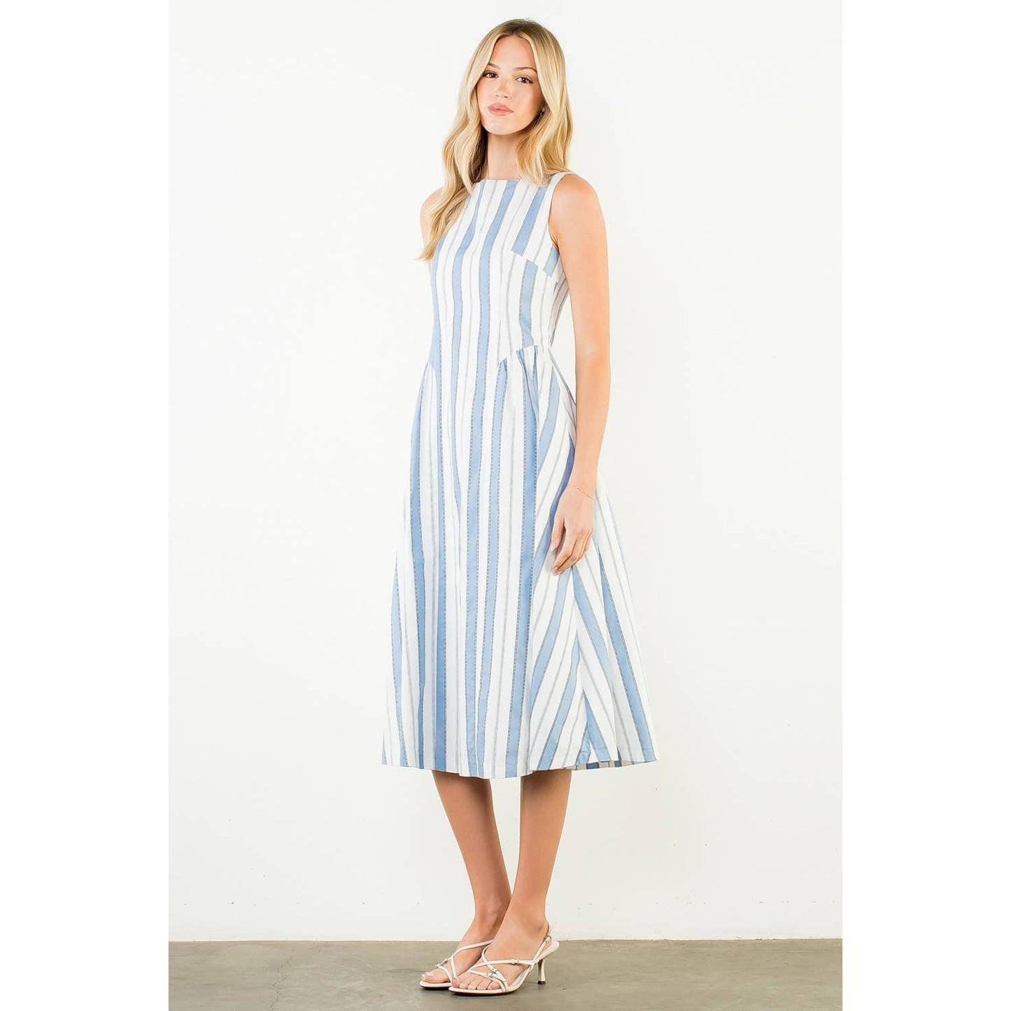 THML Sleeveless Striped Midi Dress – Blue