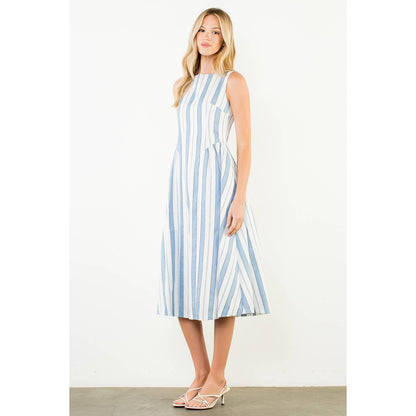 THML Sleeveless Striped Midi Dress – Blue