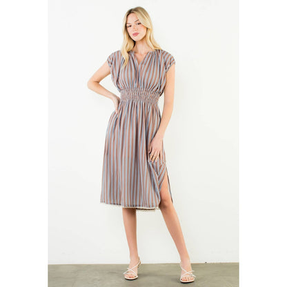 THML Striped Smocked Waist Dress – Brown