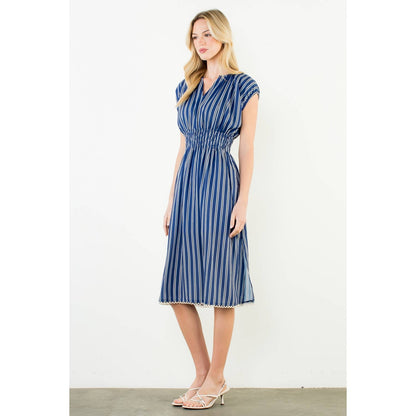 THML Striped Smocked Waist Dress – Navy