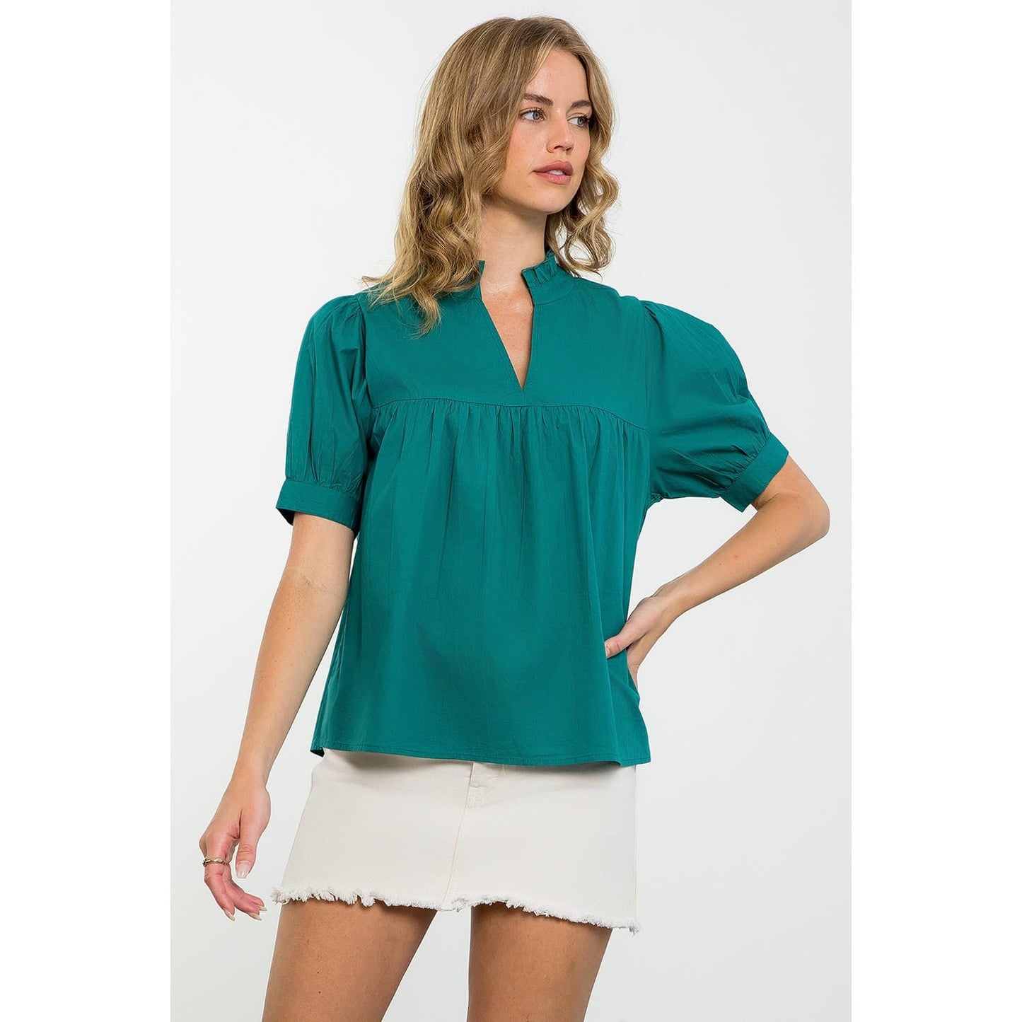 THML V-Neck Peplum Top – Teal
