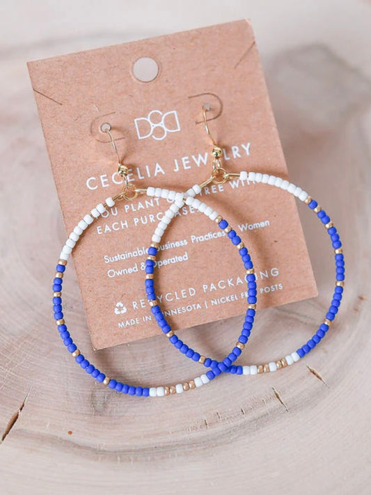 Seed Bead Hoop Earrings | Royal Blue