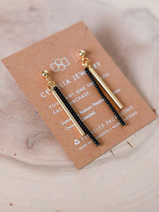 Seed Bead Bar Drop Earrings | Black