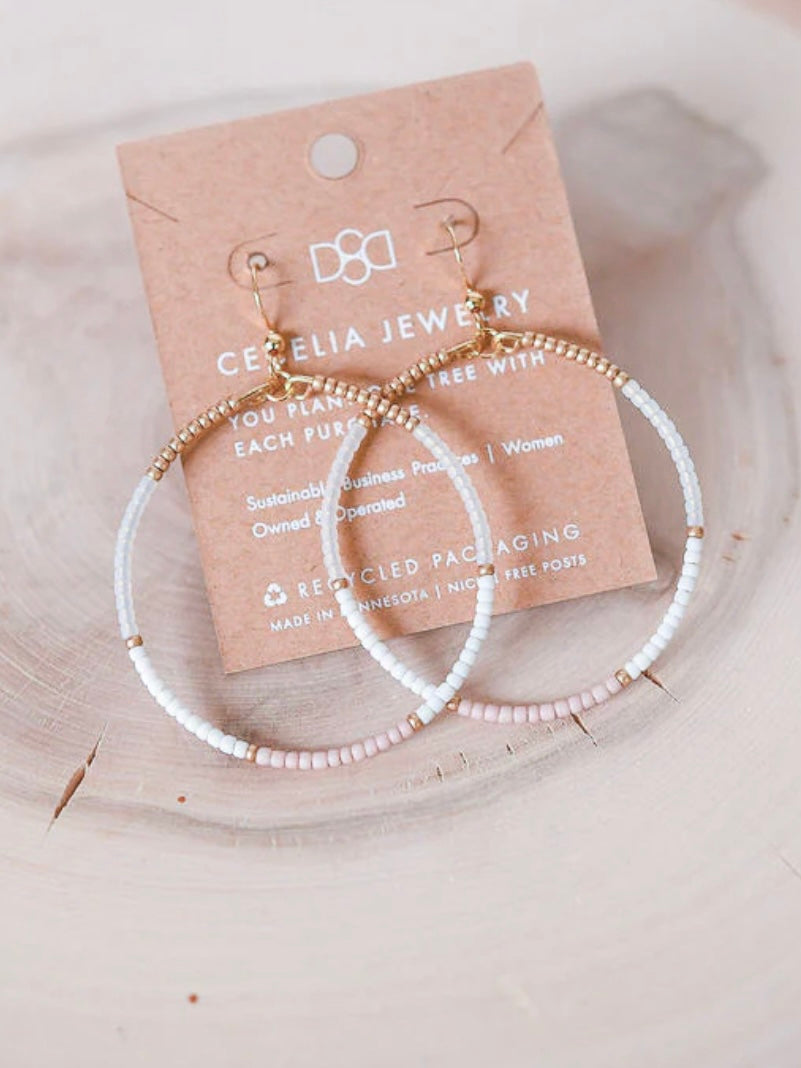 Seed Bead Hoop Earrings | Frosted White