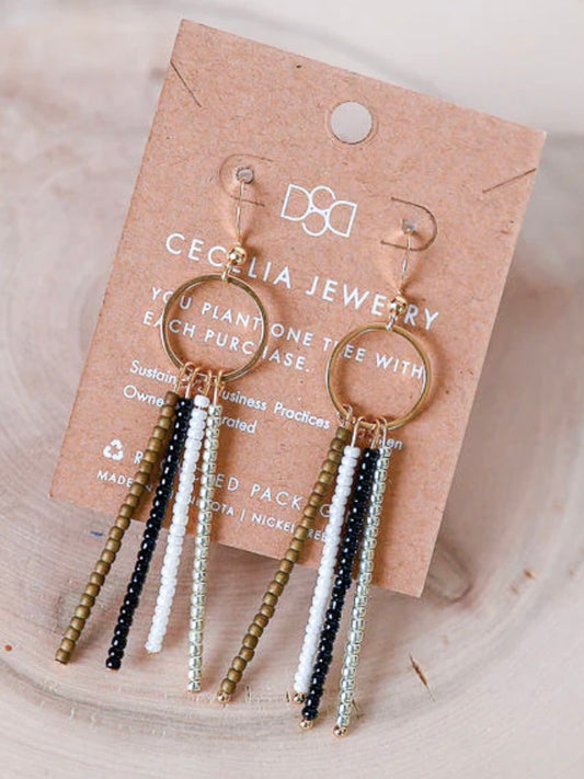 Tassel Seed Bead Earrings | Timeless Black & Grey