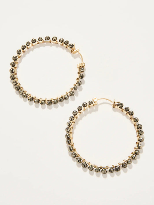 Ann Beaded Hoop Earrings | Pyrite Grey