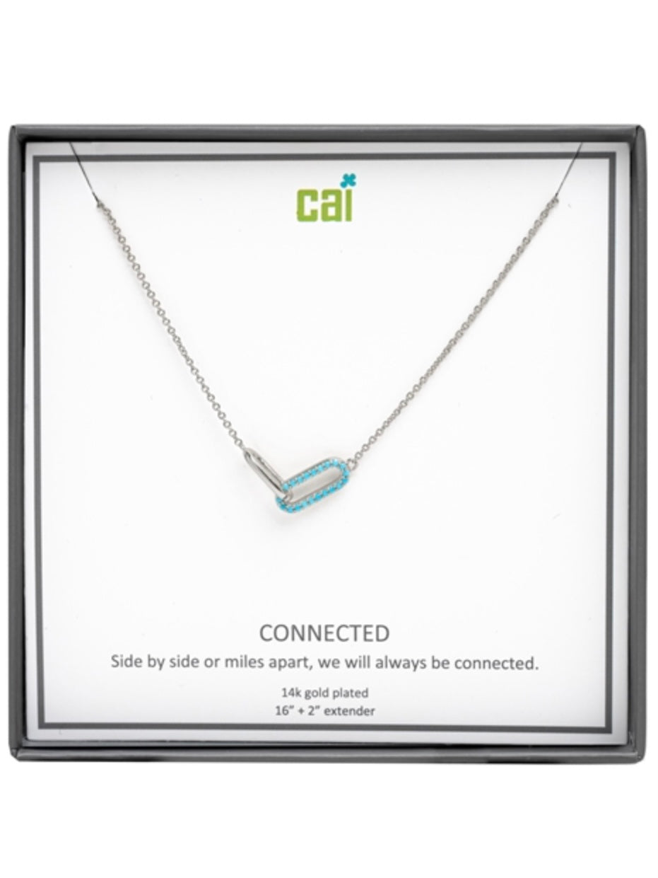 Silver Be Connected Turquoise Pave Stone Necklace