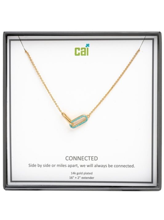 Gold Be Connected Turquoise Pave Stone Necklace
