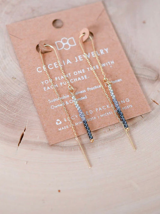 Seed Bead Threader Earrings | Grey