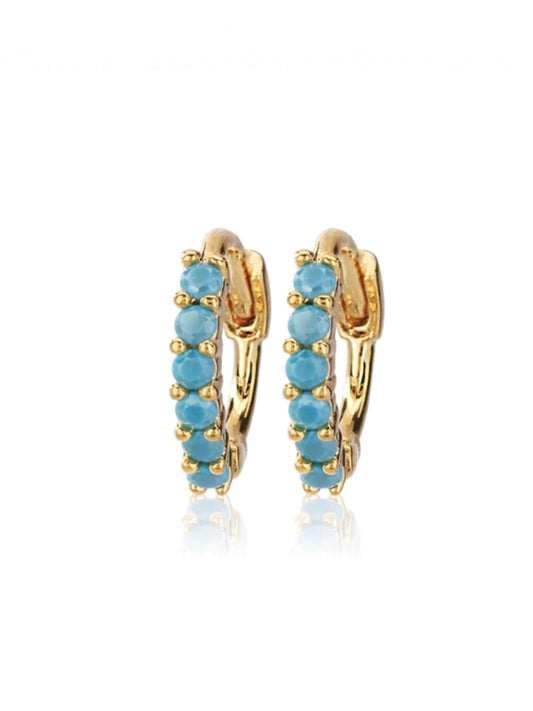 Gold Turquoise Half Round Stone Huggies