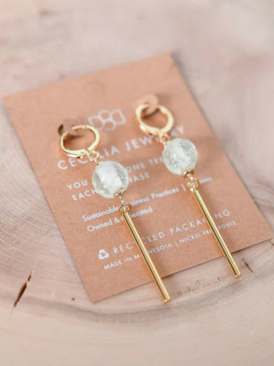 Huggie Bar Drop Earrings | Glass Bead