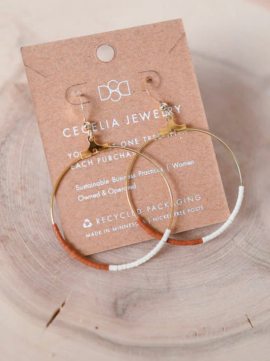 Seed Bead Half & Half Hoop Earrings | Terra Cotta