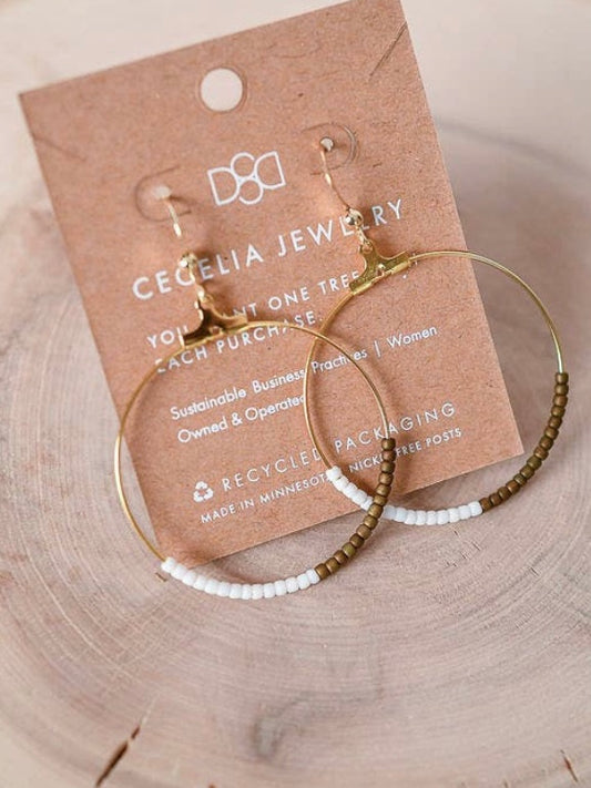 Seed Bead Half & Half Hoop Earrings | Frosted