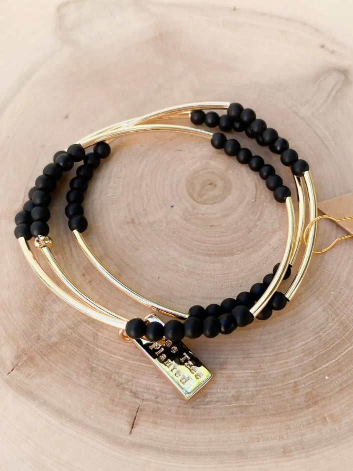 Triple Wrap Bracelet | Gold & Black Agate