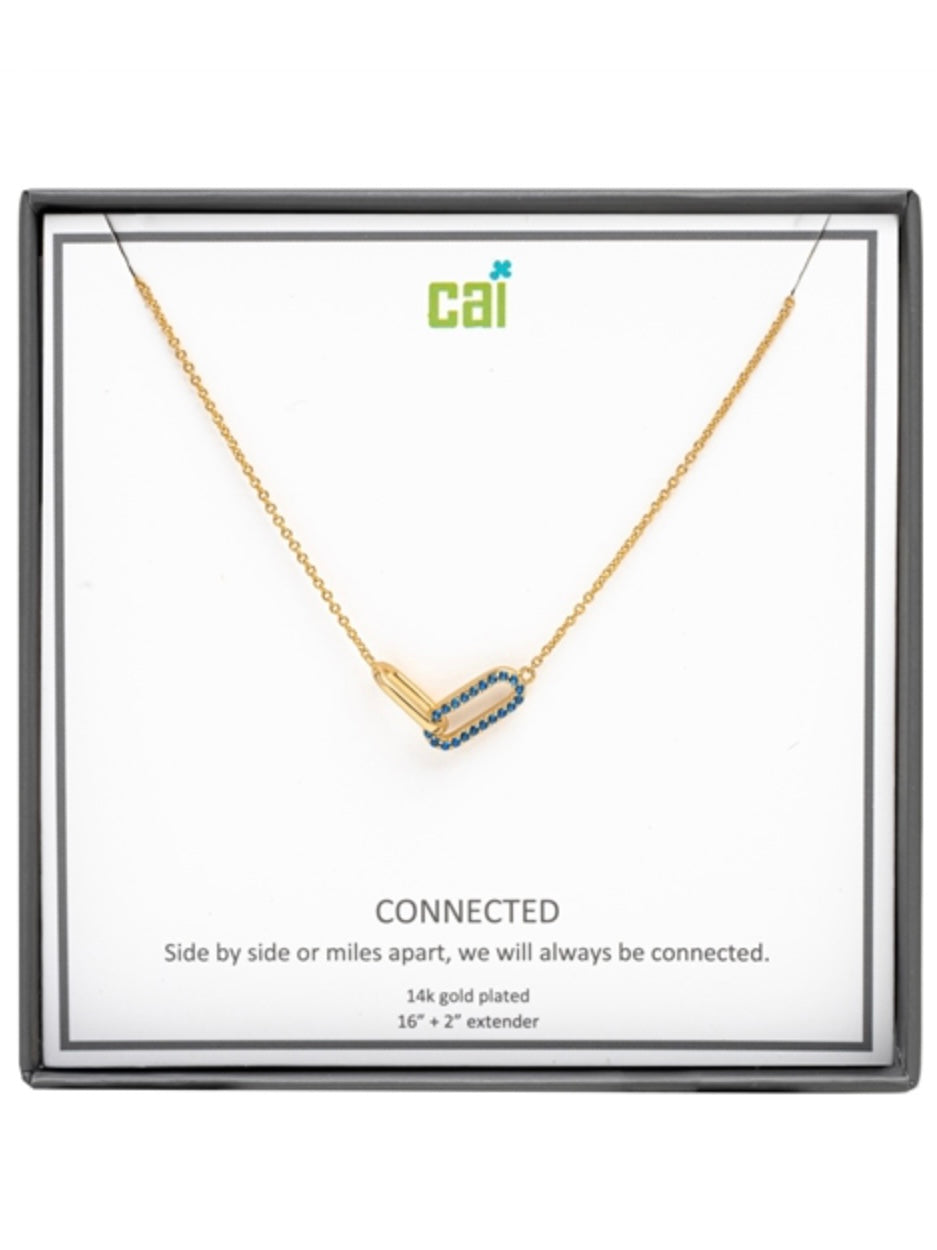 Gold Be Connected Blue Pave Stone Necklace