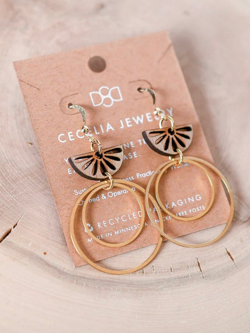 Wood Double Hoop Earrings | Half Daisy