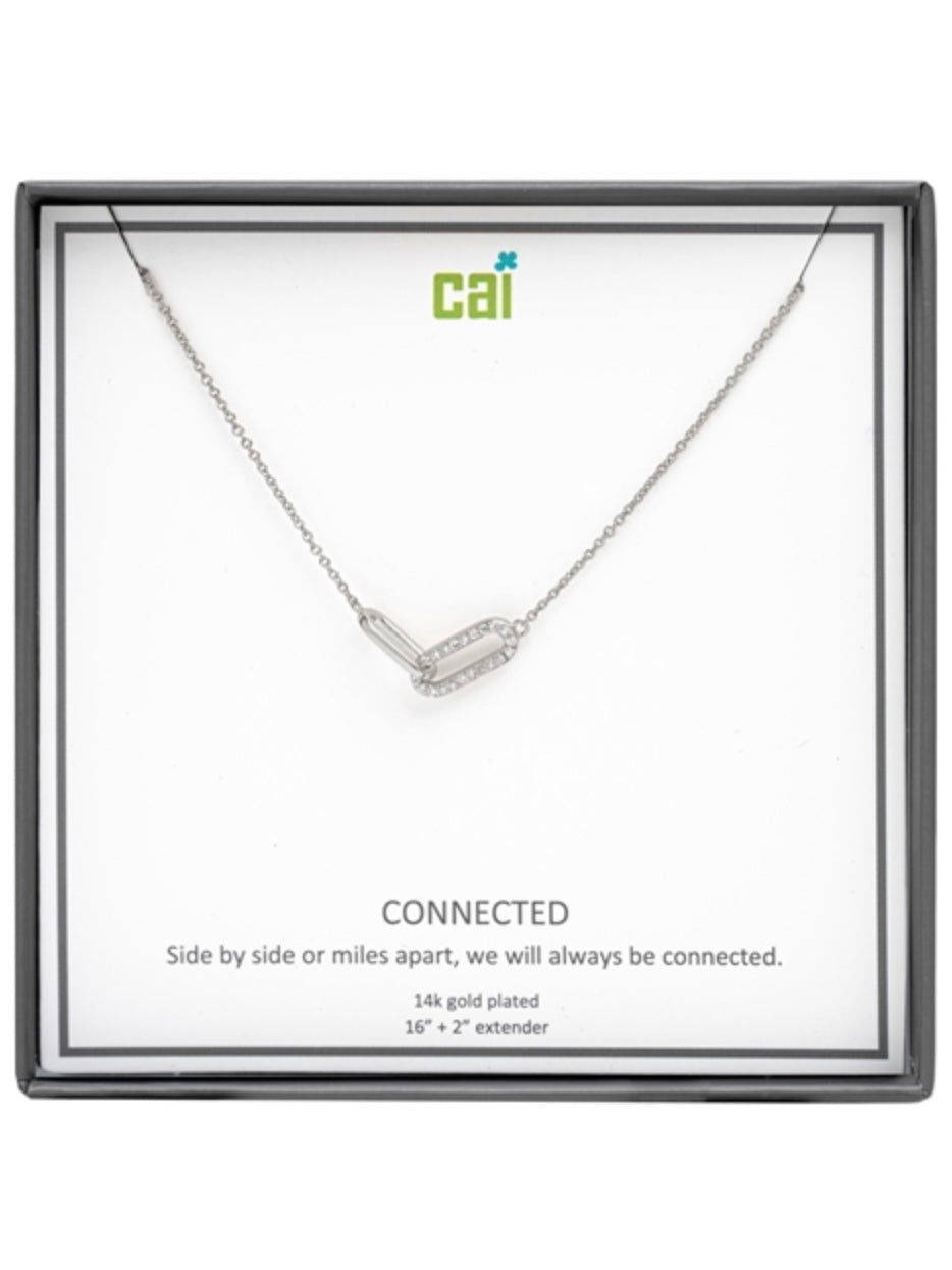 Silver Be Connected White Pave Stone Necklace
