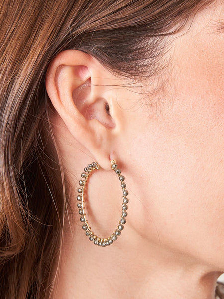 Ann Beaded Hoop Earrings | Pyrite Grey