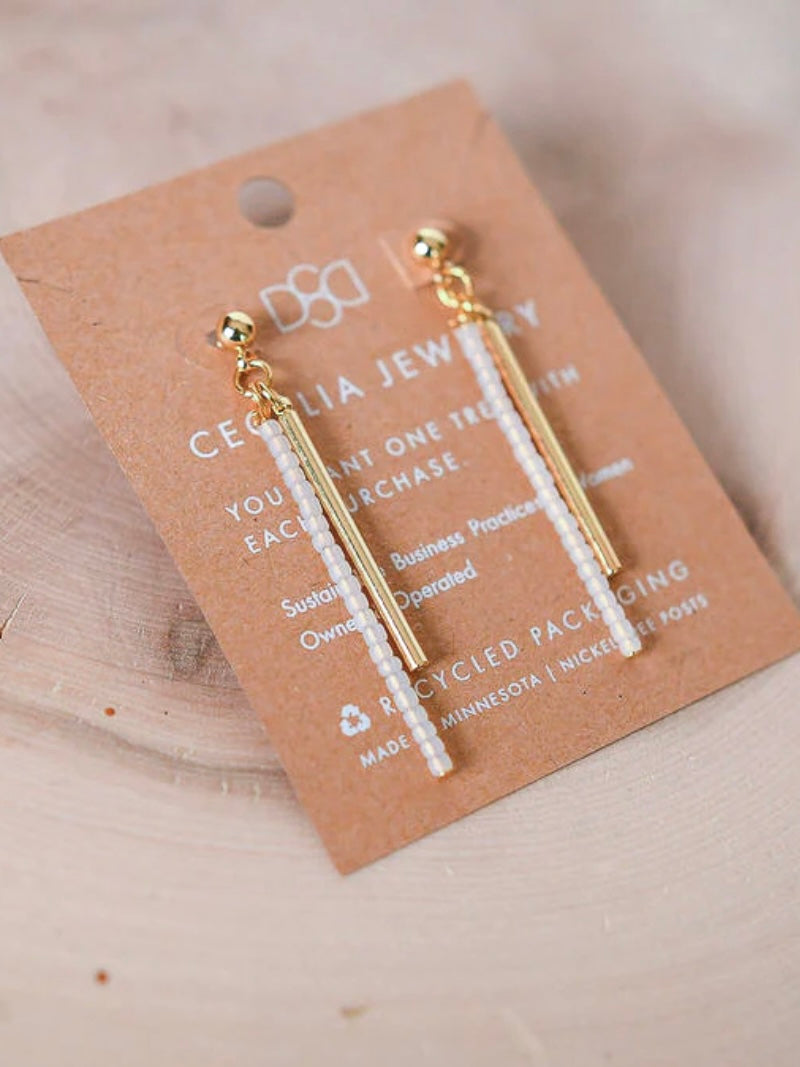 Seed Bead Bar Drop Earrings | Clear Frosted