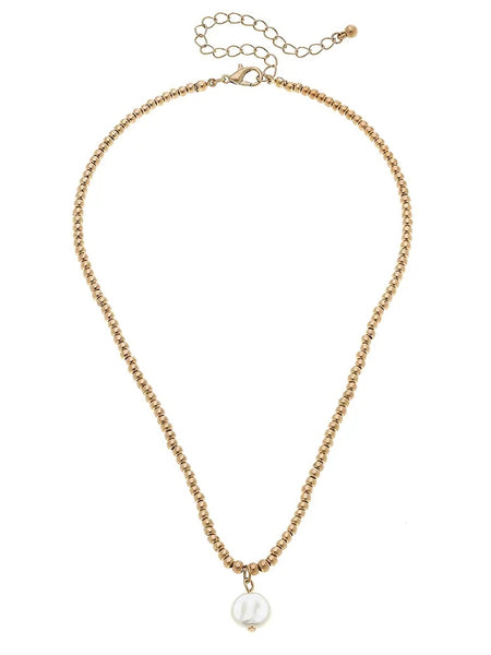 Aria Sphere Necklace in Worn Gold - Pearl