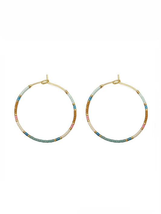 Miyuki Delica Round Earring - Gold & Blue Tones