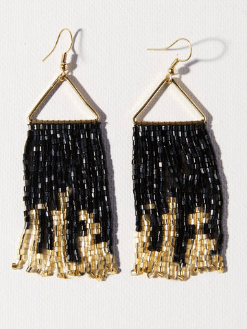 Black Gold Iridescent Fringe On Triangle Hanger Earring