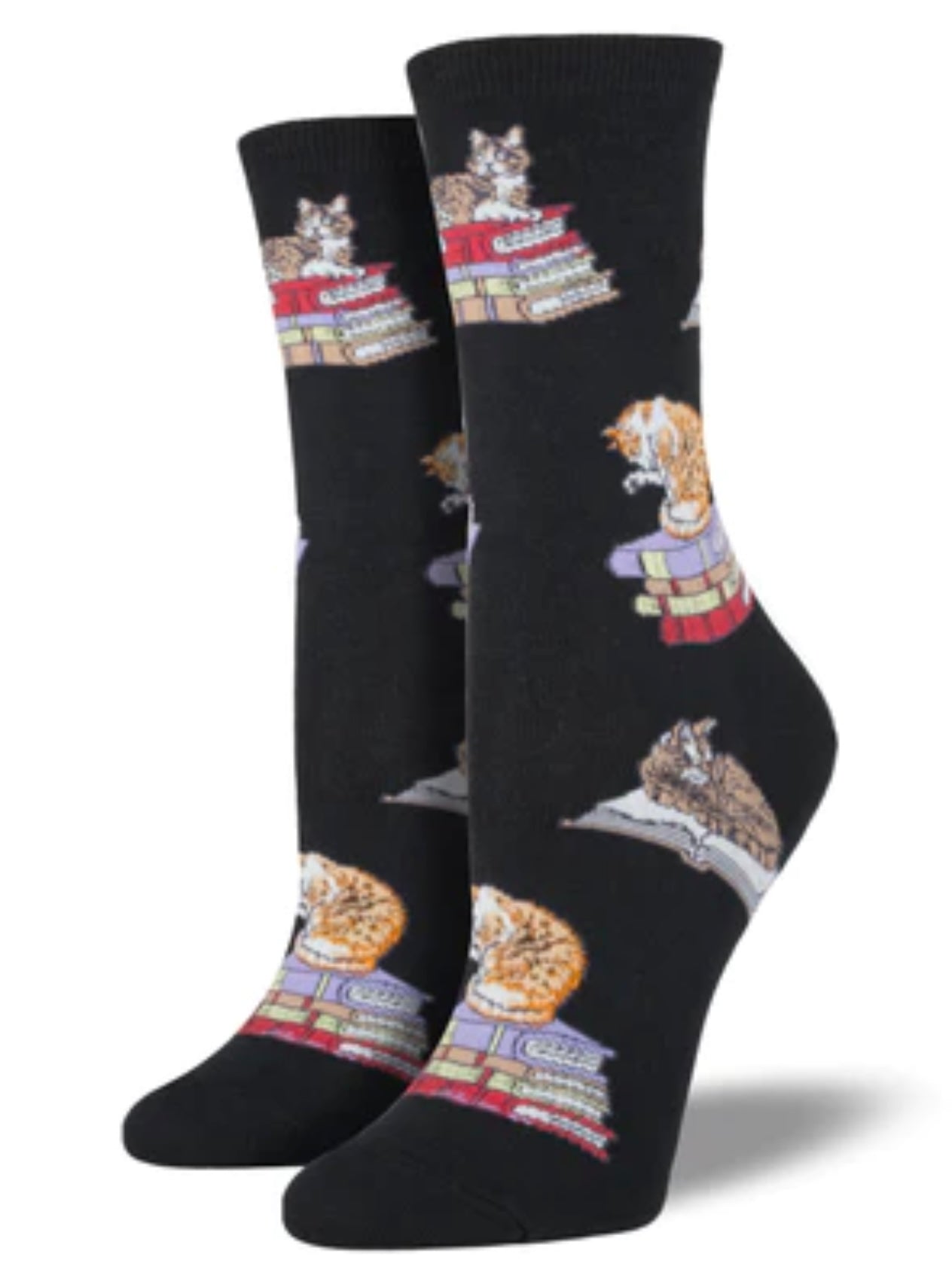 Women’s Cat on Books Socks Black