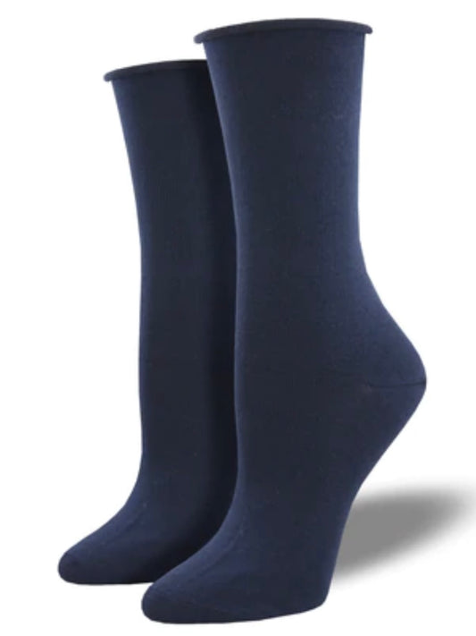 Women’s Bamboo Solid Roll Top Socks Navy