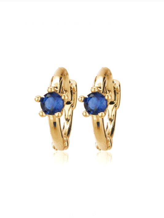 Gold Blue Single Stone Huggies