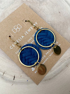 Small Circle Leather Earrings | Dark Navy