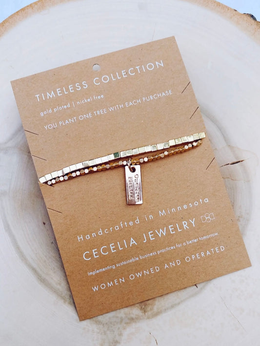 Hepburn Double Wrap | 3 mm Shiny Gold Square