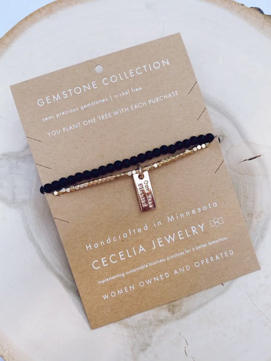 Gemstone Double Wrap | Black Agate