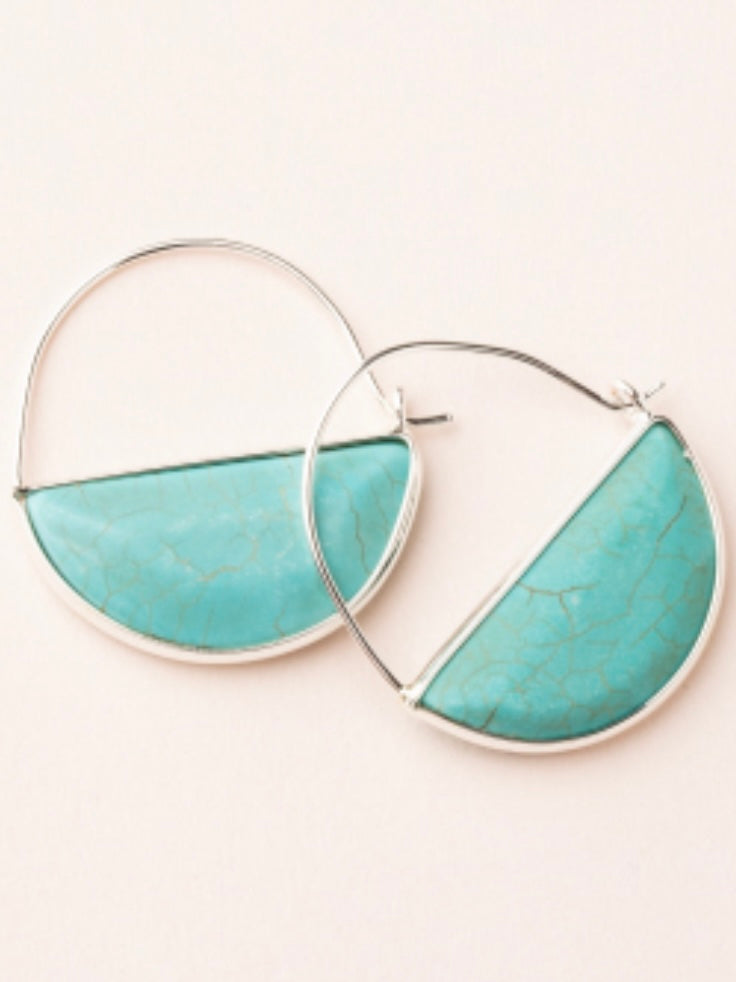Stone Prism Hoop Earrings - Turquoise/Silver