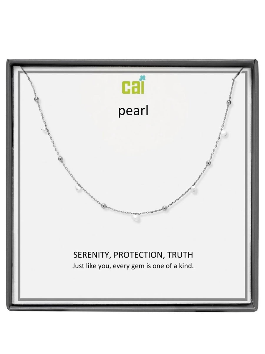 Silver Pearl Satellite Gemstone Necklace