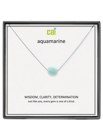 Silver Aquamarine Square Gemstone Necklace