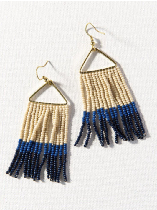 Navy Lapis Ivory Fringe Earring