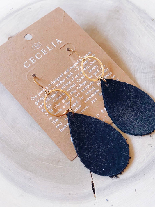 Small Teardrop Leather Earring | Black Sugar