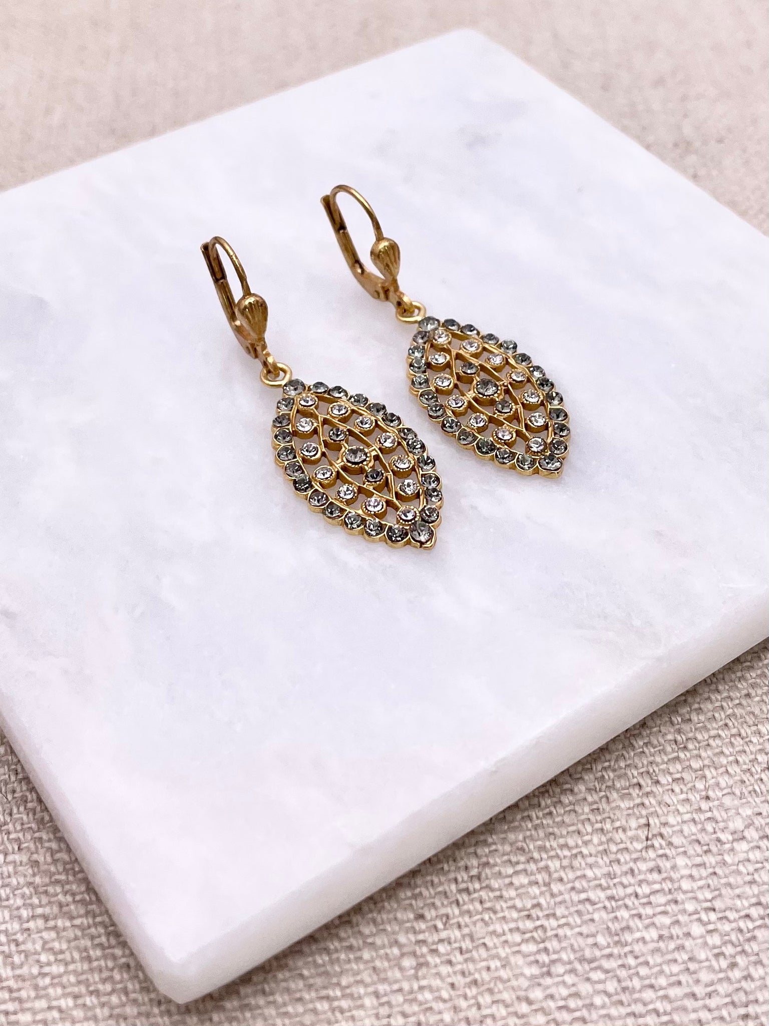 Colette Earrings - Gold with Crystal & Black Diamond