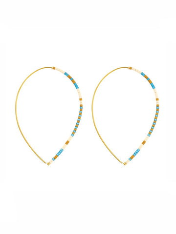 Miyuki Delica Long V Hook Earring - Gold & Blue Tones