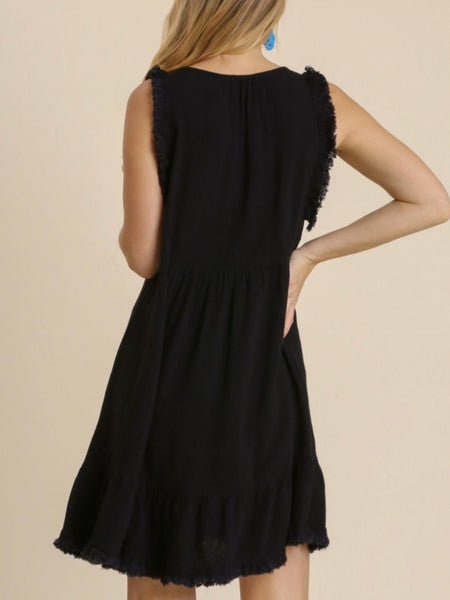 Delilah Linen Blend Ruffle Dress - Black