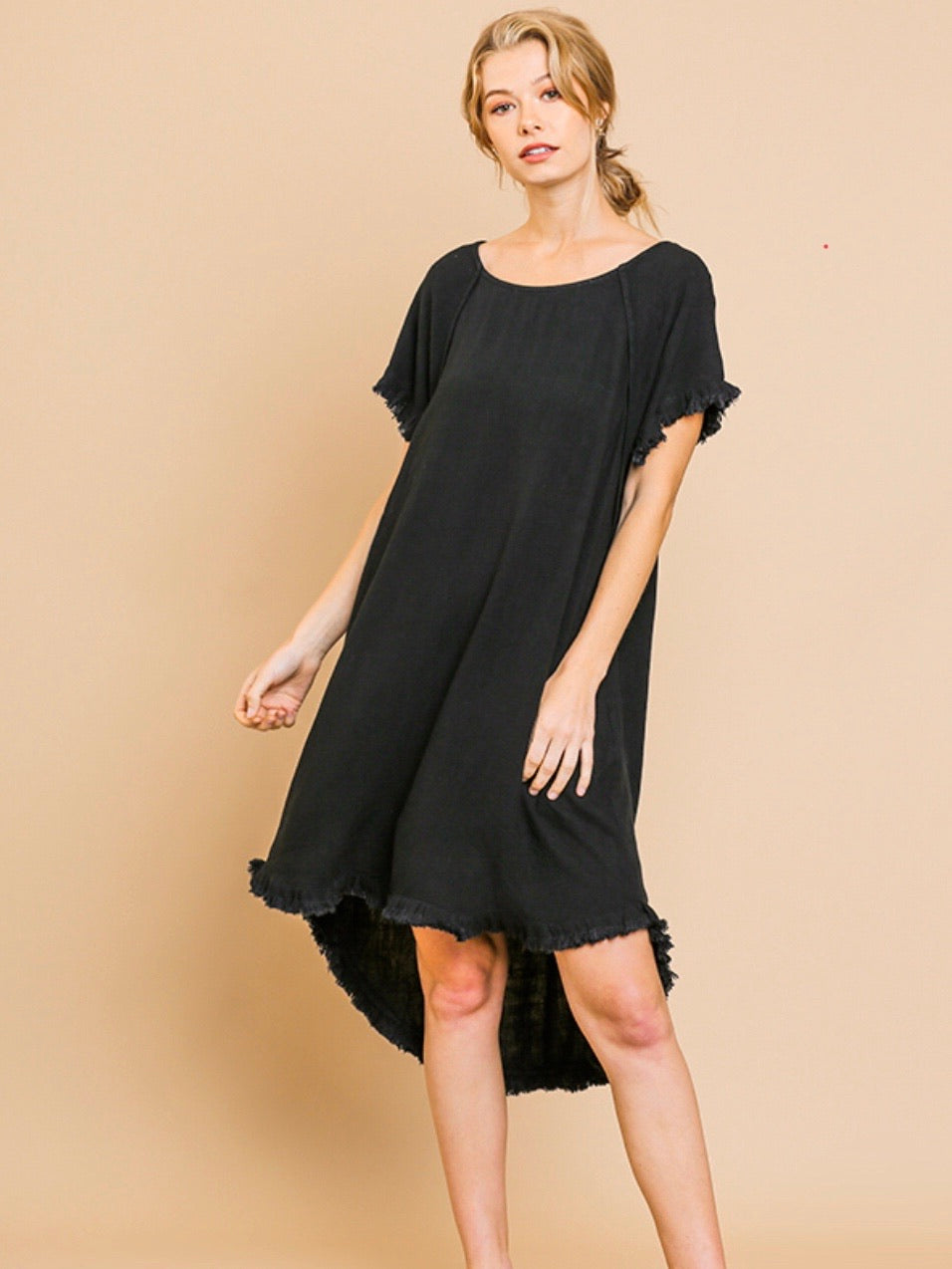 Natalia Linen Blend Dress - Black