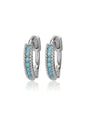 Silver Turquoise Pave Stone Huggie Earrings