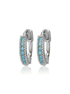 Silver Turquoise Pave Stone Huggie Earrings