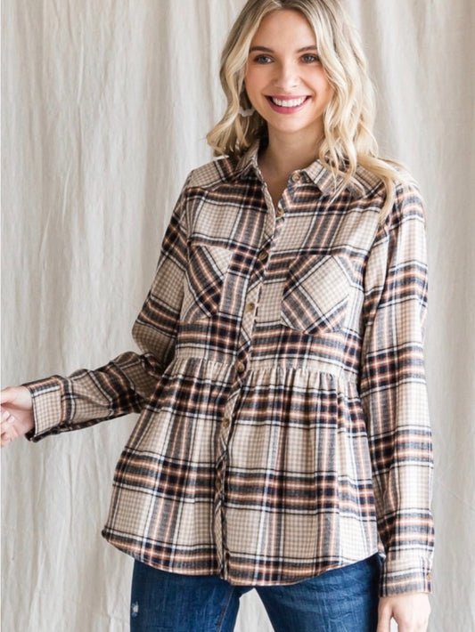 Azalea Flannel Top - Taupe