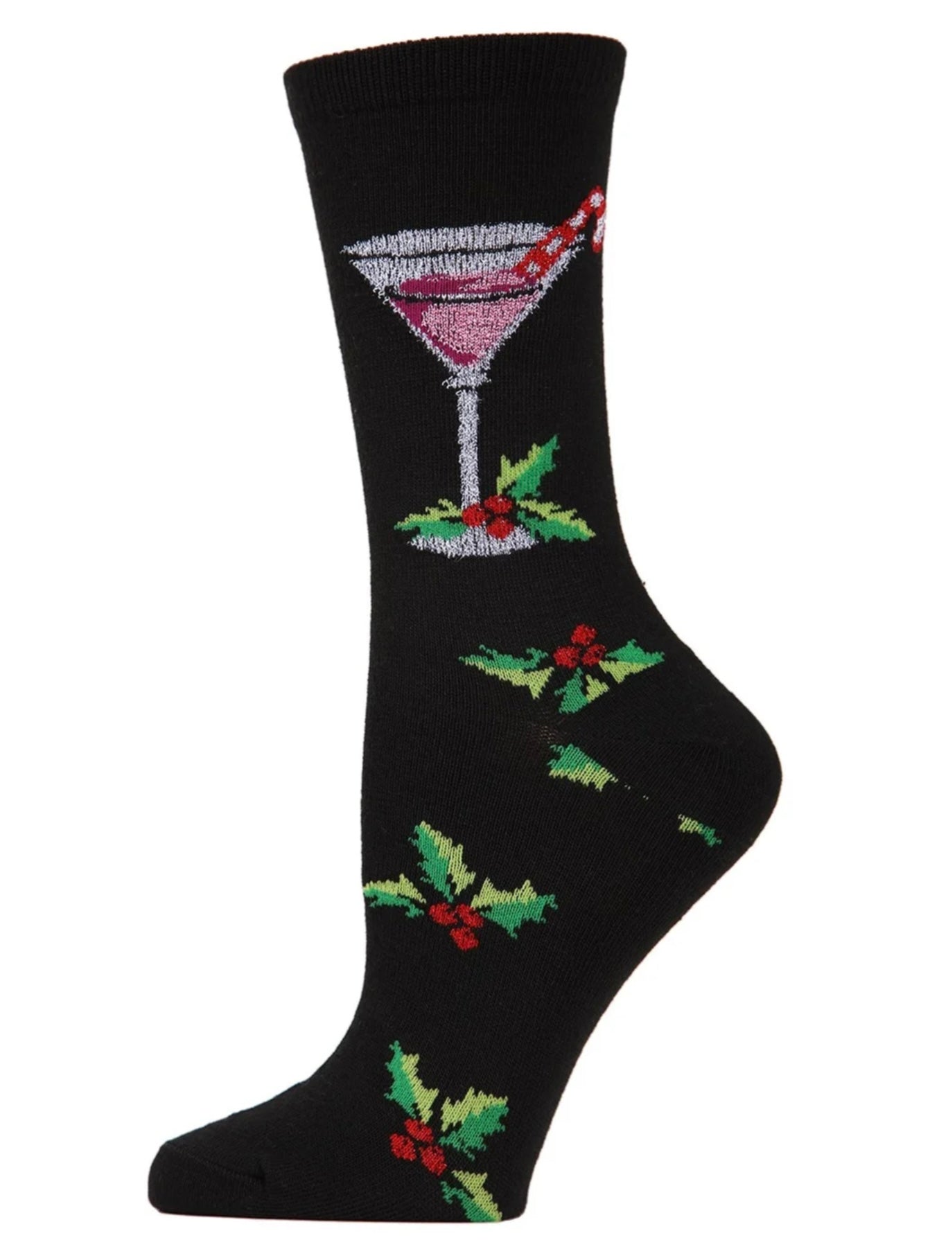 Women’s Christmas Drinks Crew Socks Black