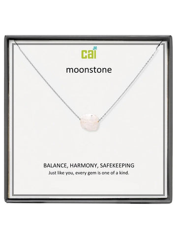 Silver Moonstone Square Gemstone Necklace