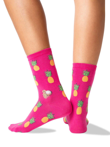 Women’s Pineapple Crew Socks Bright Pink