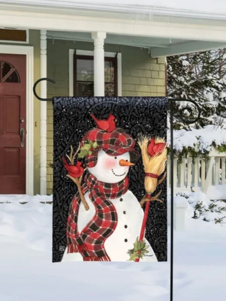 Snowman with Broom Garden Flag (Flag Stand Sold Separately)