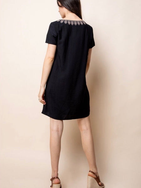 TM131344 Black Embroidered Short Sleeve Dress